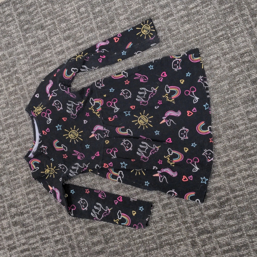 Rumi + Ryder Girls Black Long Sleeve Dress Unicorn Rainbow Graphic Size XS